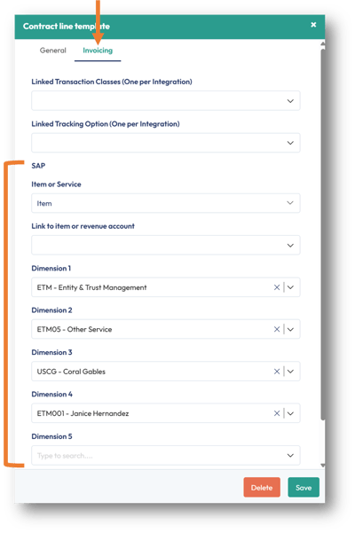 Contract line template invoicing tab