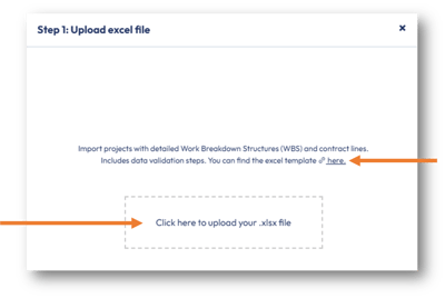 Click the link to access the import template or click on the box to upload the completed template.