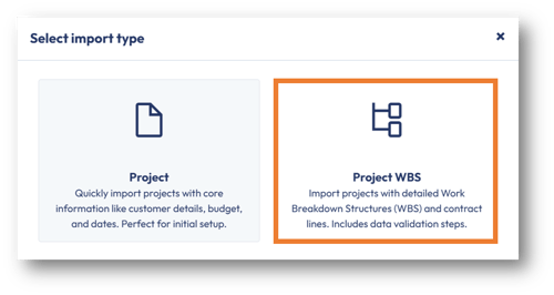 Select the Standard import or the Advanced WBS import