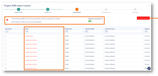 Errors will be displayed in the import wizard