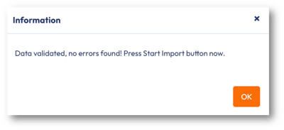 Confirmation of no errors detected and the import can start.
