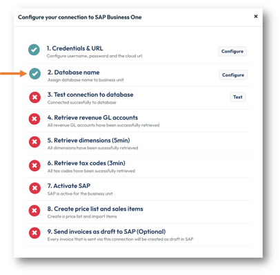 When the database is successfully connected, a green check will appear