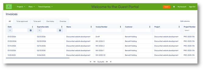 Guest access to the Invoices module