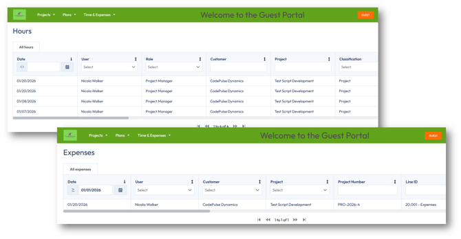 Guest access to time and expenses modules