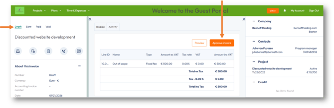 Guest access to approve draft invoices