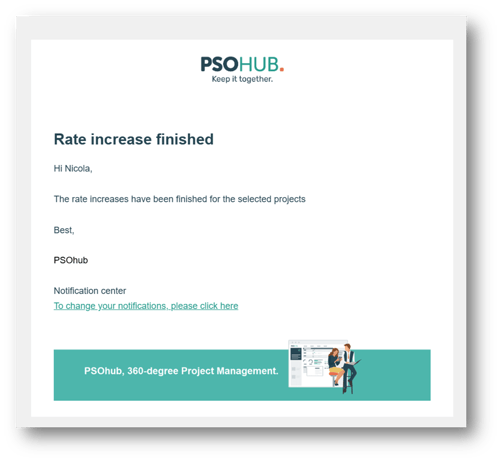 Email confirming the completion of the updated rates