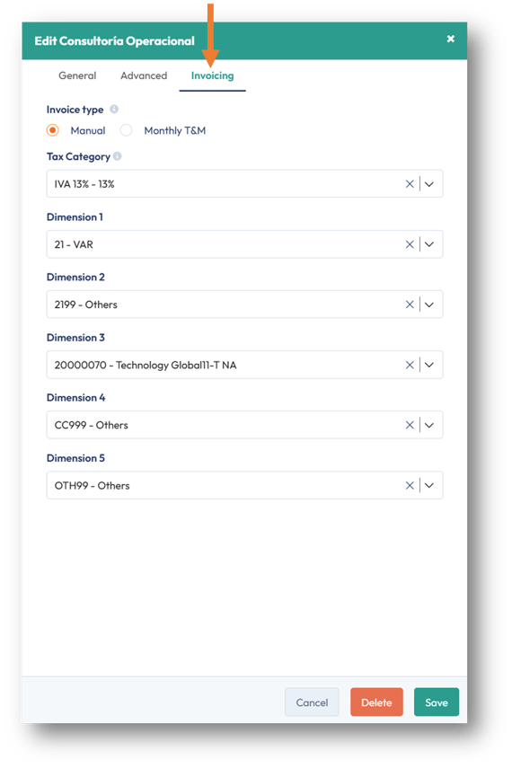 The PSOhub contract line is automatically mapped to SAP Business One's dimensions and tax category
