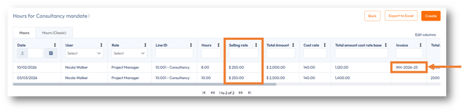 Hours report of booked hours before recalculating rates