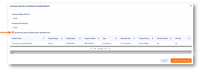Increase rates or recalculate hours for a project