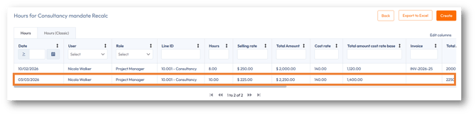  The new rate and recalculated hours 