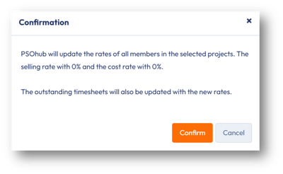 The recalculation of the outstanding timesheets will be updated with the new rates