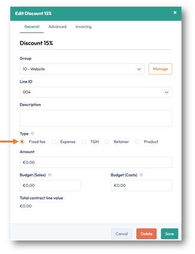 Select fixed fee billing type