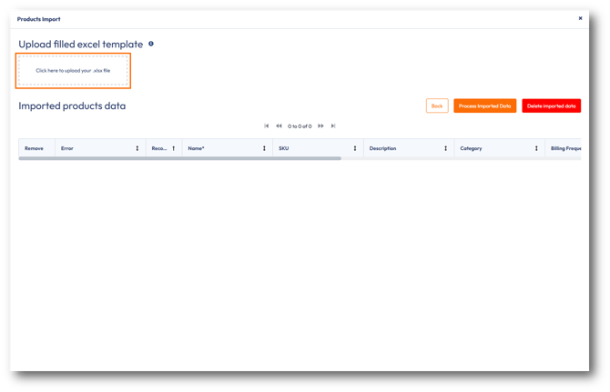 Upload import file screen