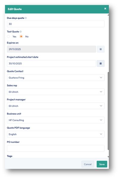 Quote property fields