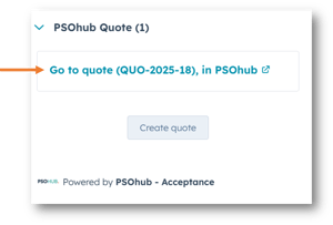 Click on Create PSOhub quote in the HubSpot deal