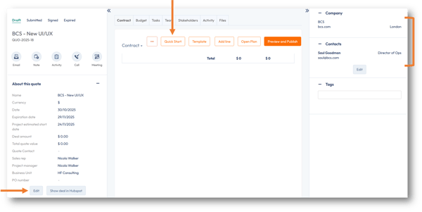 Quote created from a HubSpot deal