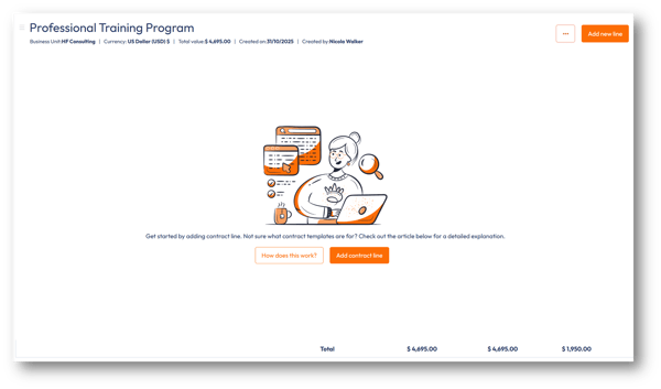 Newly created contract template